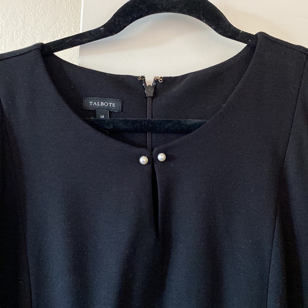 Talbots black career dress with faux Pearl details at color. Size 14 - Picture 2 of 4